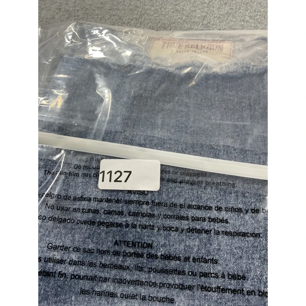 True Religion Rocco Relaxed Skinny Denim Mens 34 Blue Acid Wash Cut Off 1127